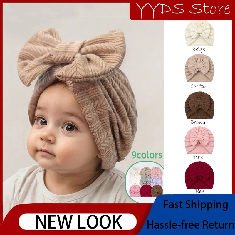 

Newborn Baby Girls Soft Wheat Striped Bow Ribbon Knit Pullover Hat
