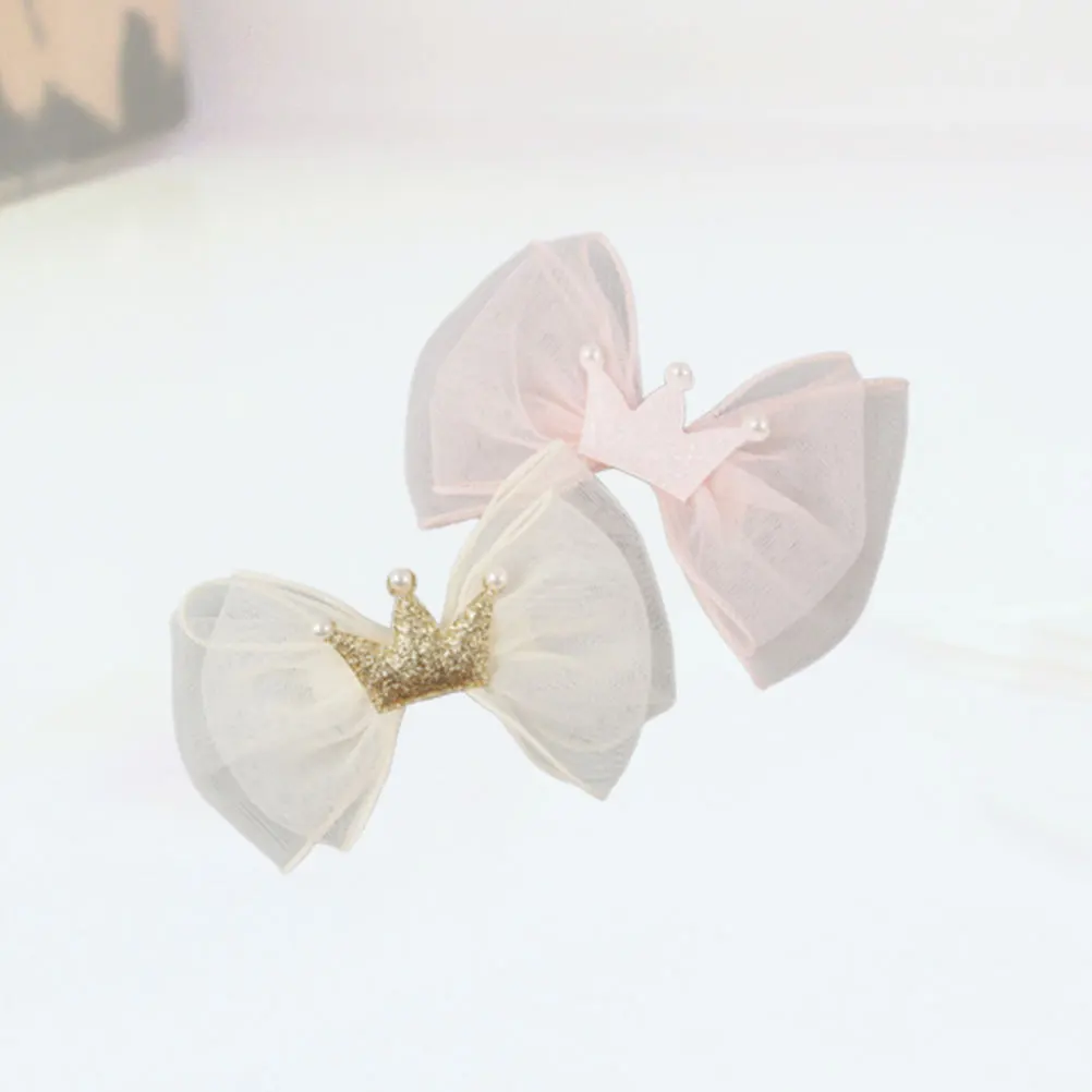 قطعتان من مشابك فيونكات شعر التاج للفتيات بعقدة على شكل فيونكة باللون البيج والوردي بتصميم فريد من نوعه ومشابك شعر هدية عيد ميلاد للأطفال