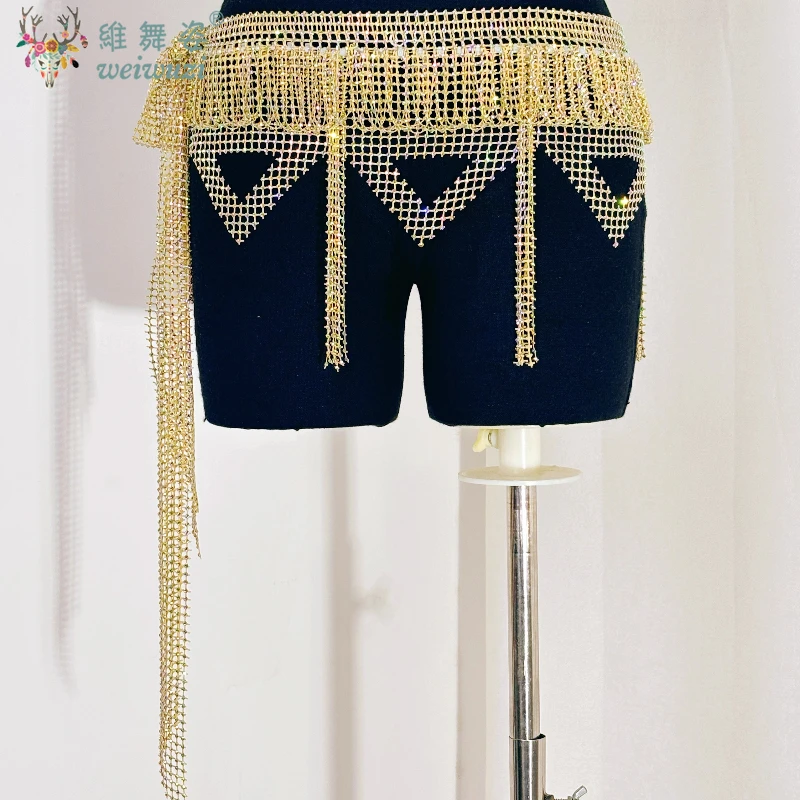 Ceinture de Performance de danse du ventre pour femmes, chaîne de taille avec pompon en diamant complet, accessoires de compétition de danse orientale pour adultes, nouvelle collection