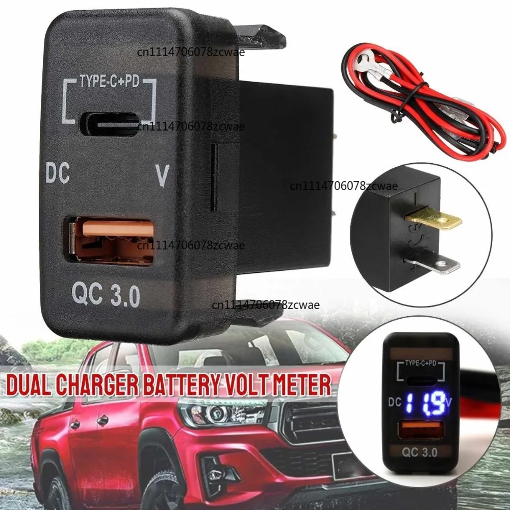 ZOCI-Car Type-C+PD QC3.0 Dual USB Adapter Dashboard Socket Voltmeter For Landcruiser Prado FJ Cruiser Hiace RAV4