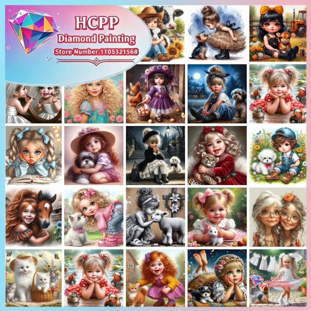 Mädchen-Hund-Porträt Tier-Diamantmalerei-Set Quadratische Runde Diamanten 5D DIY Mosaik Handgemachte Kunst Einzigartiges Exquisites Geschenk Heimdekoration