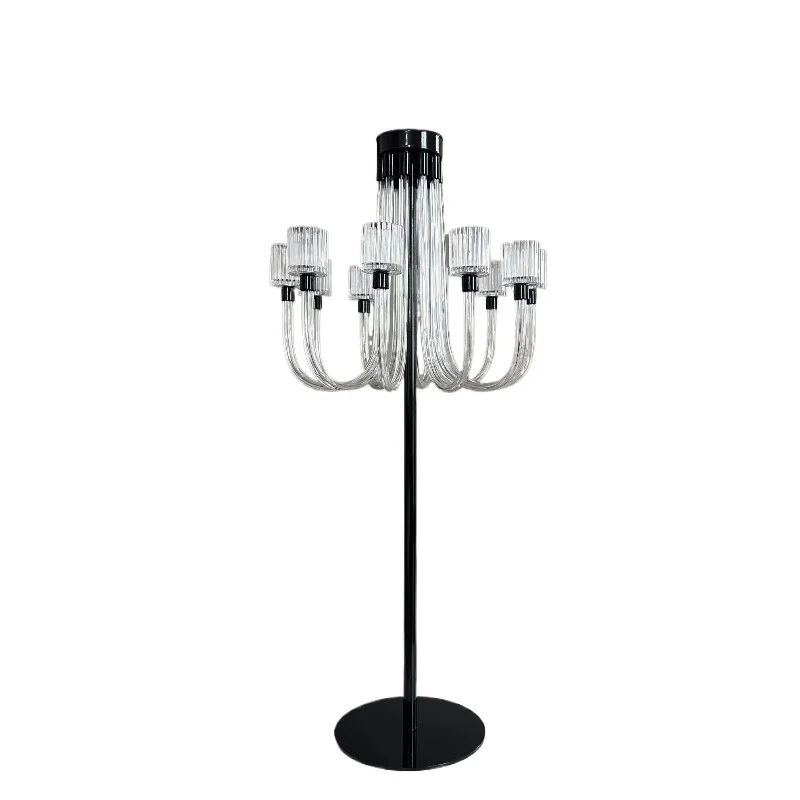 

Black Metal Legs Arm Crystal Glass Candlestick Wedding Ornament
