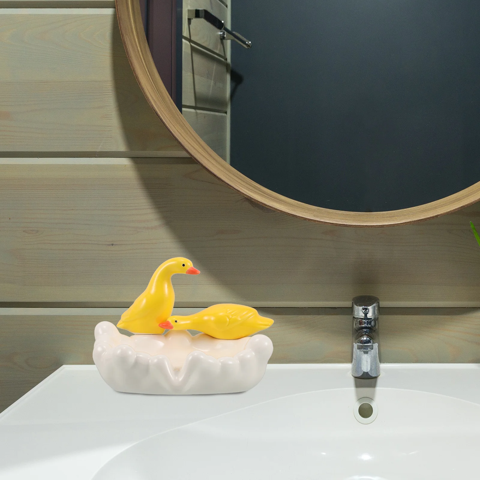 لطيف بطة طبق الصابون السيراميك الذاتي استنزاف صينية الحمام Rv ديكور التخزين المنظم يبقي الصابون جاف يطيل عمر #3