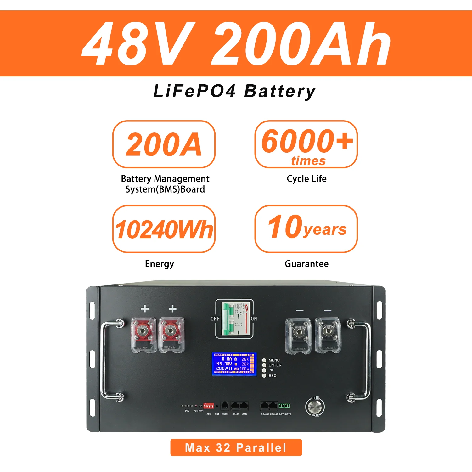 LiFePO4 48V 200Ah Battery Pack 51.2V 100Ah 120Ah 50Ah Lithium Battery 6000+ Cycles for Home RV Solar Off-Grid 48V LiFePO4 NO Tax