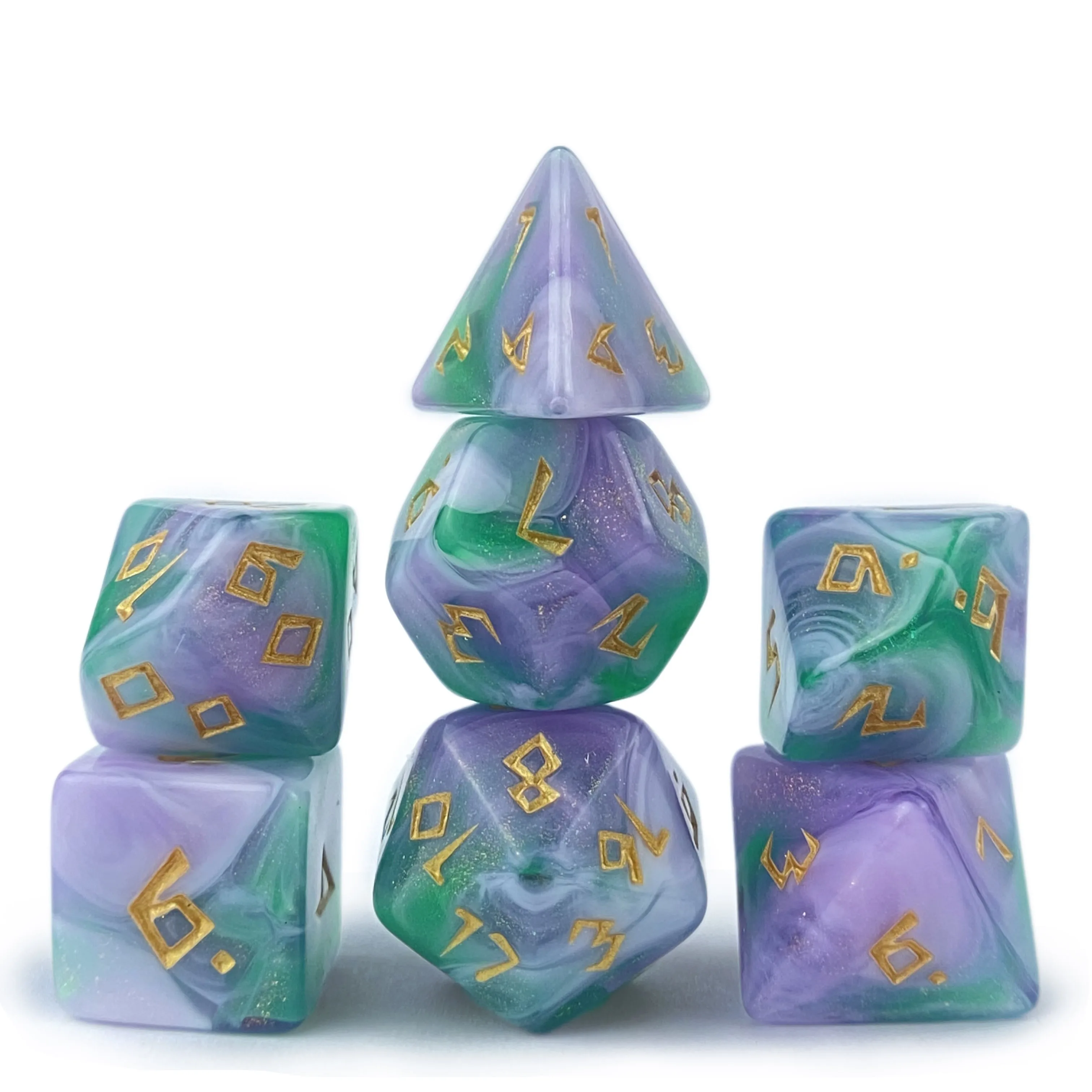 Hotsale Acrylic TRPG Polyhedral Dice Colorful Dazzling 7 Pcs Per Set For DND Or COC Game