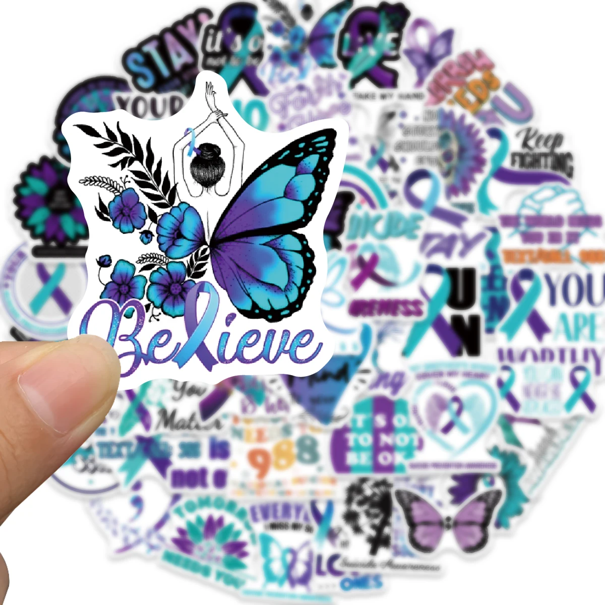 50pcs Anti Suicide Prevention Awareness Sticker For Laptop Scrapbook Luggage Box Water Bottle Mental Health Waterproof Stickers