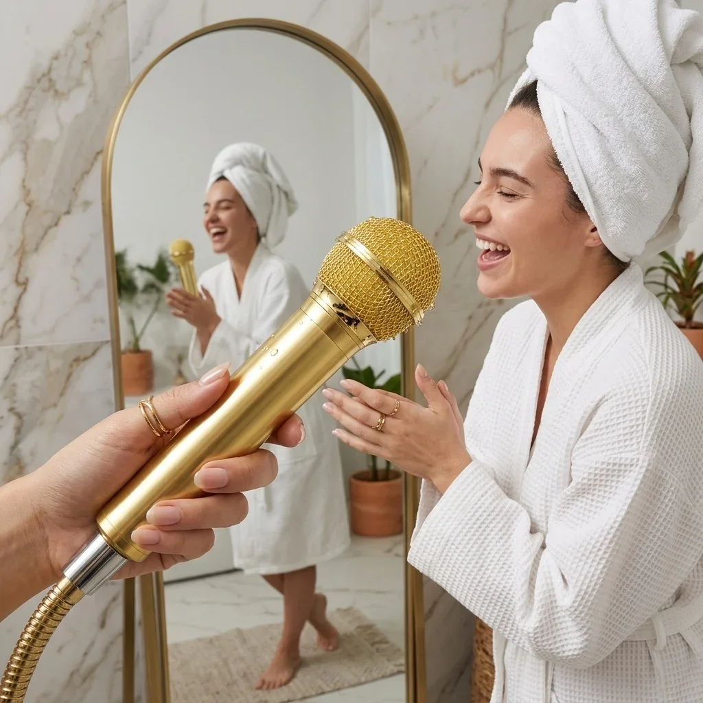 Portable Aluminum Handheld Singing Microphone Shower Head for Bathroom Karaoke Fun Kids Adults