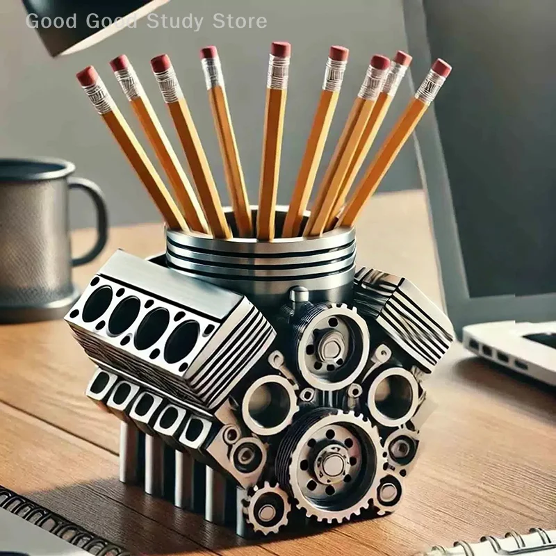 Pen Holder With Engine, Engine Pen Holder, Engine Block Desktop Organizer, Desktop Decor Gift For Car Enthusiasts