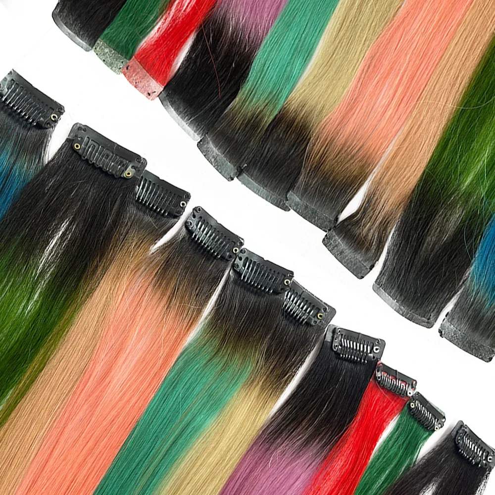 Clip in Hairpiece Real Human Hair  4g/pc Straight Multi-colors for Girls Daily Party Highlights Hair 10 Colors