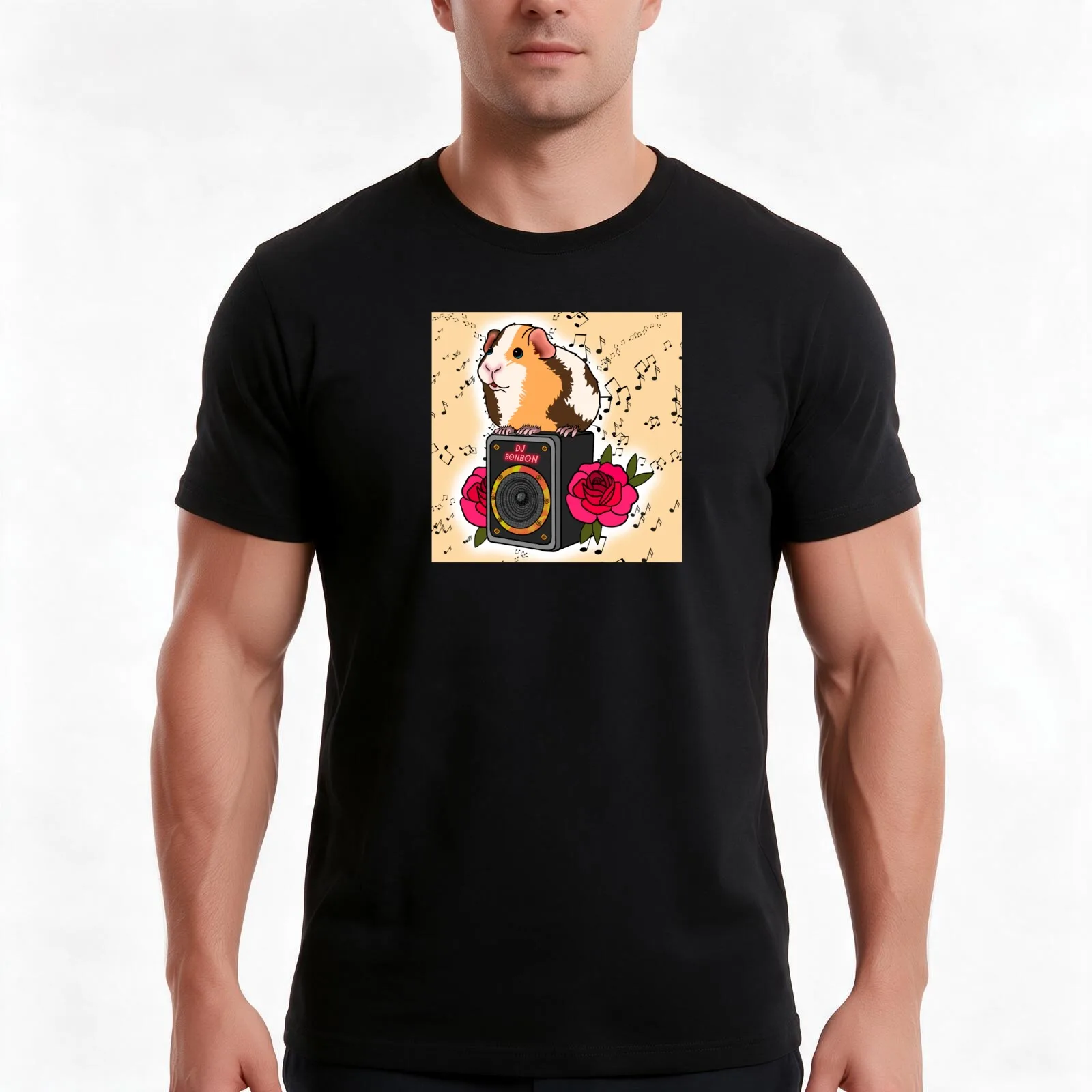 DJ Guinea pig DJ Bon Bon T-Shirt, Summer Casual Cotton Tee, Oversized Streetwear Tops, Vintage Graphic Print, Unisex Men Women