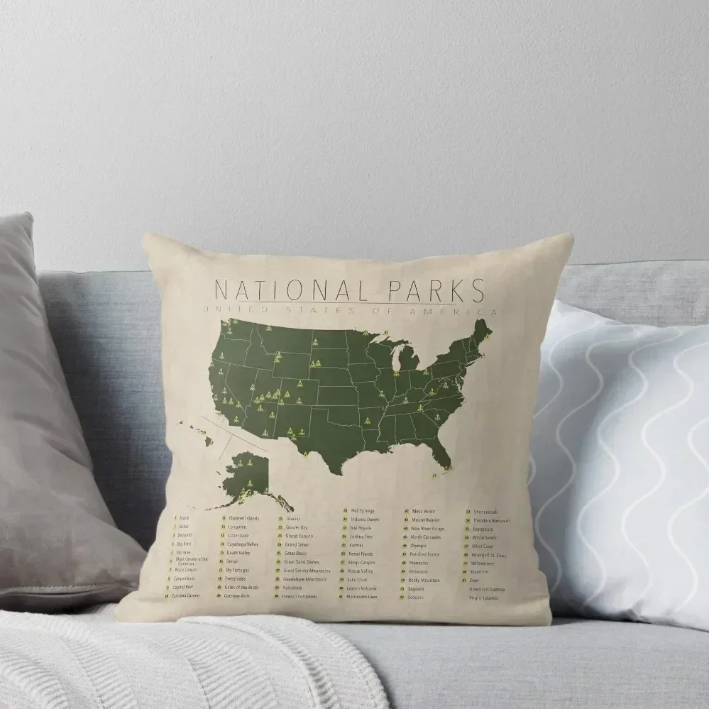 

US National Parks w/ State Borders Throw Pillow pillow cover luxury Cushion Cover Set Pillow Covers Decorative