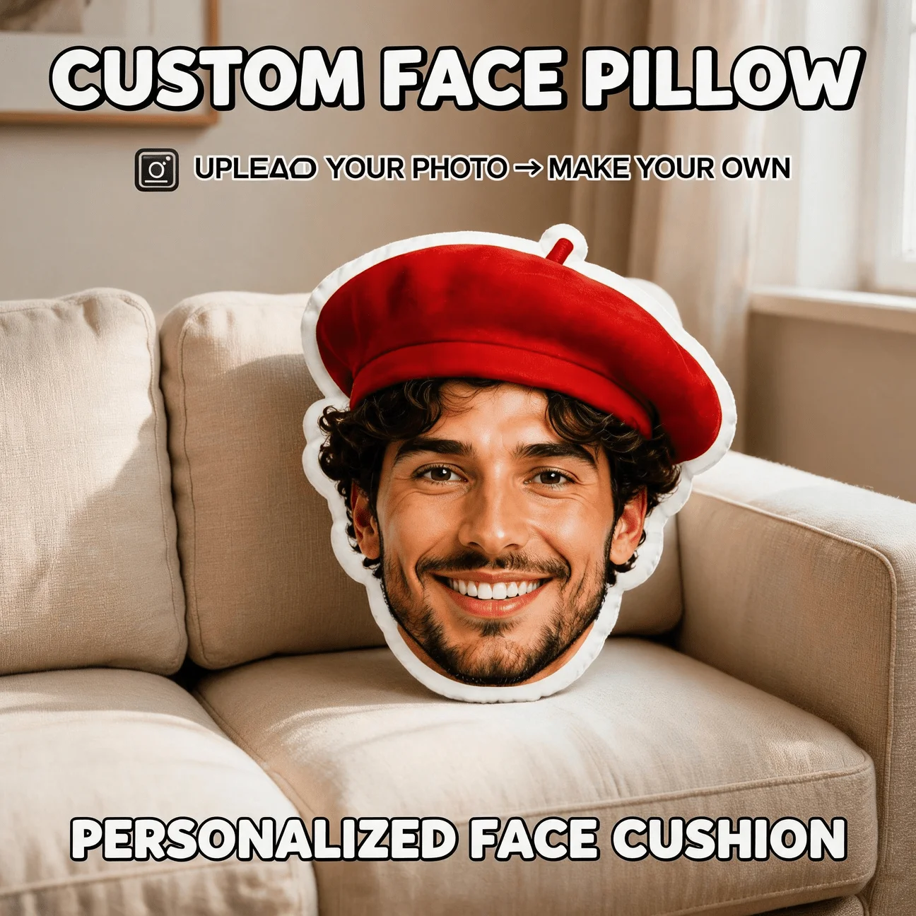 Upload photos to customize exclusive items, print precious portraits on black pajamas shaped doll pillows, with multiple sizes t