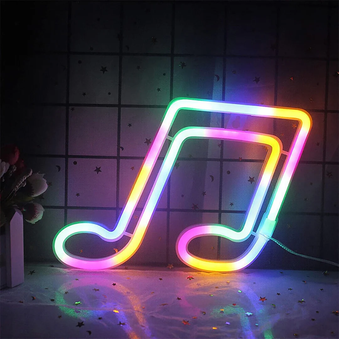 Music note neon light, battery or USB powered, bedroom, holiday party, wedding decoration, multi-purpose wall mounted light