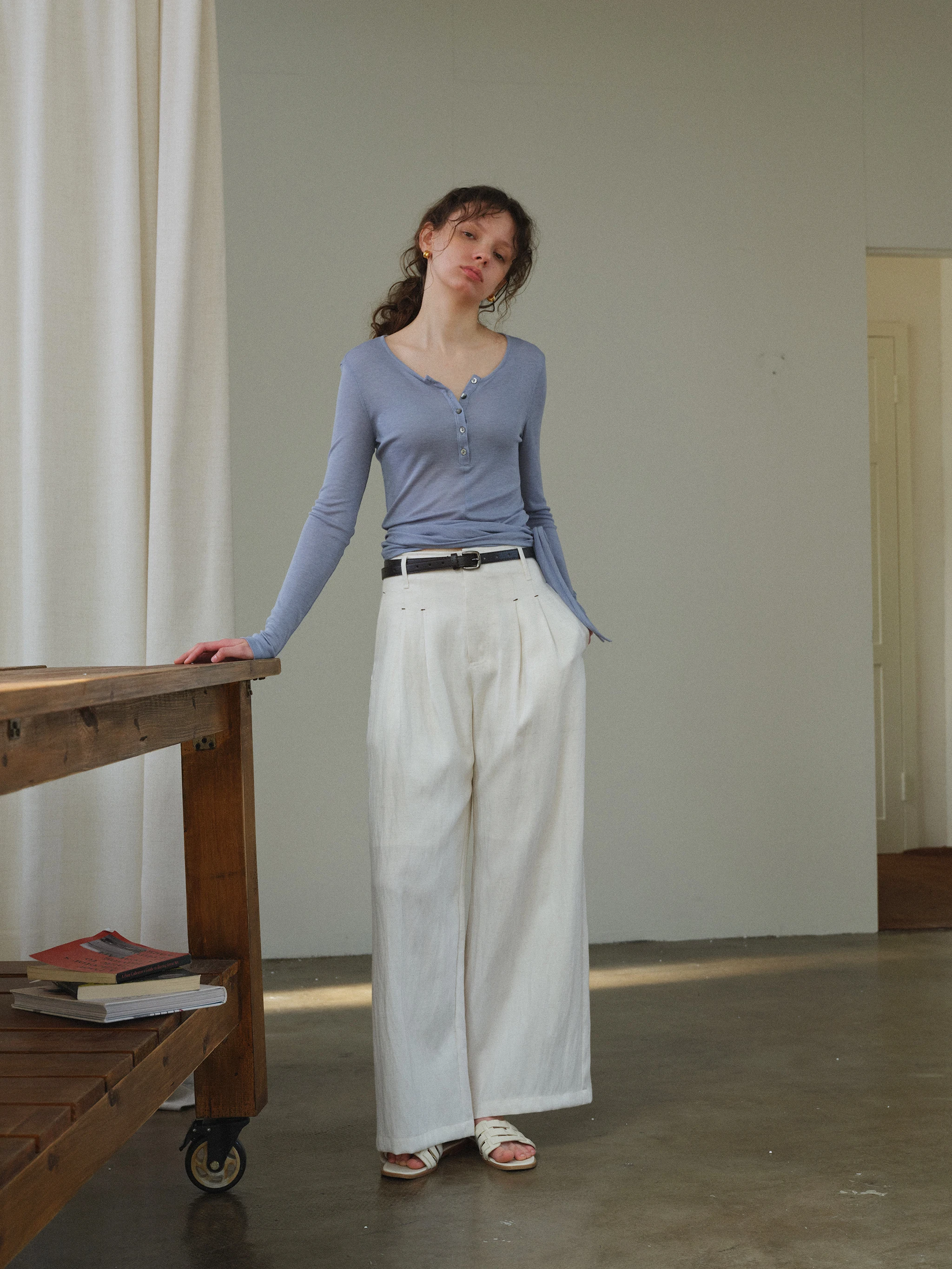 High Waist Wide Leg Pants Casual Style Linen Material Thin And Draped Spring Summer Ladies Straight Tube Trousers