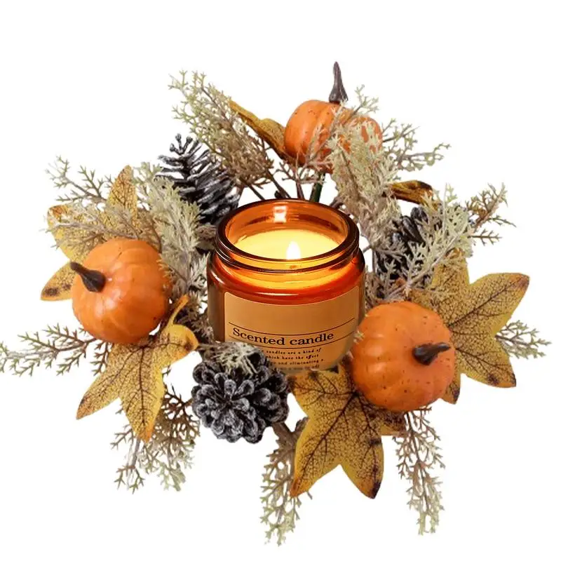 Thanksgiving Candlestick Rings Wreath Festival Harvest Fall Garland Aromatherapy Candlestick Wreath Rings For Shelf Door