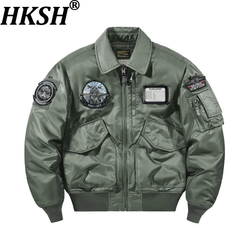 

HKSH Autumn Winter New Men Safari Style Badge Pleated Loose Padded Coat Thick Fashion Trendy American Warm Cotton Jacket HK16614
