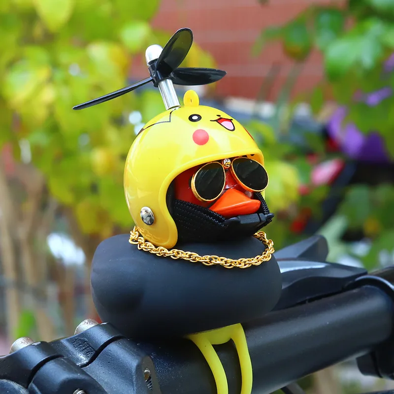 Bicycle Small Yellow Duck Propeller Helmet Standing Duck Broken Wind Ducky Decoration Bike Motor Car Cycling Bicycle Ornaments