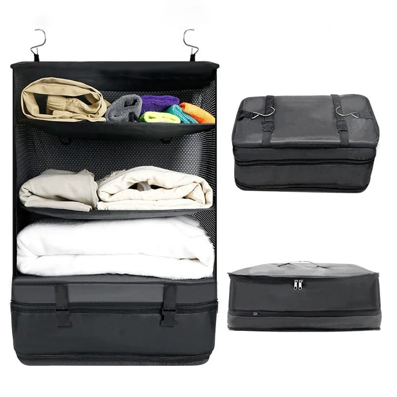 Travel Luggage Organizer Portable Travel Shelves Bag 3-Shelf Suitcase Packing Cube Collapsible Hanging Closet Storage Bag Space - view 6
