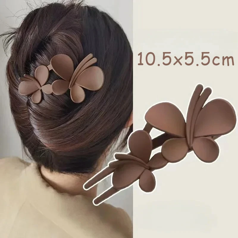 

Women Korean Large Double Butterfly Hair Clips Frosted Smooth Temperament Elegant Back Head Ponytail Clip Hairpin Duckbill Clip