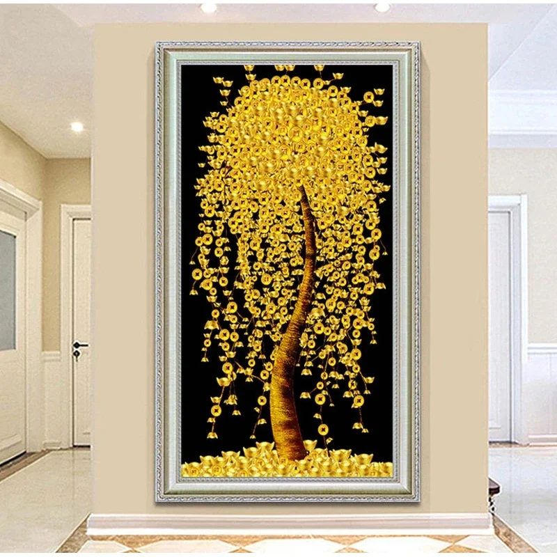 DIY full Diamond Embroidery,Round Diamond Money tree landscape Living room decoration rhinestone beads Diamond painting