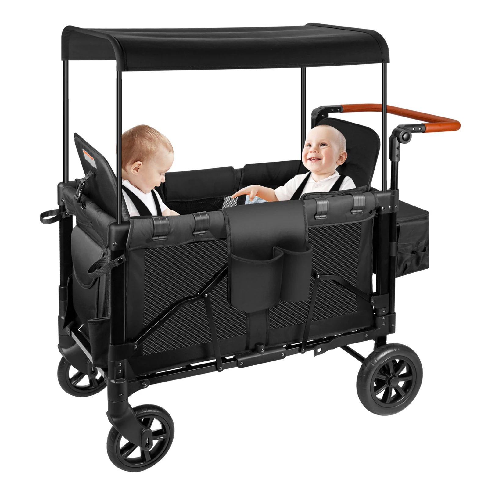 

Custom 2024 Outdoor Travel Camping Folding Hevy Duty Twin Baby 2 Seats Wagon Stroller With Canopy Storage Box For Kids
