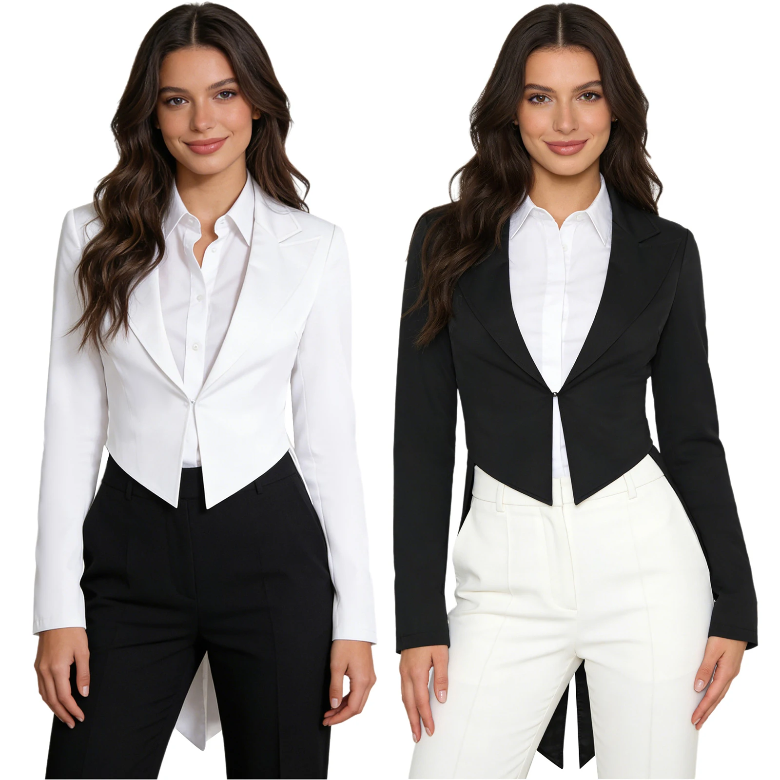 Womens Vintage Swallowtail Jacket Waitress Cosplay Costume Peaked Lapel V Neck Blazer Long Sleeve Tuxedo Coat for Cocktails view 5