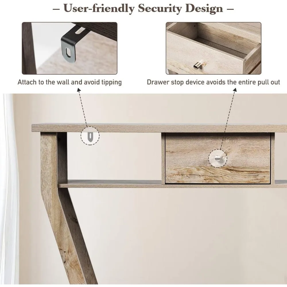 طاولة كونسول باللون الرمادي مقاس 47 بوصة - سهلة التجميع، ودرج ورف سفلي، وطاولة مميزة متعددة الوظائف للممر وغرفة المعيشة #5
