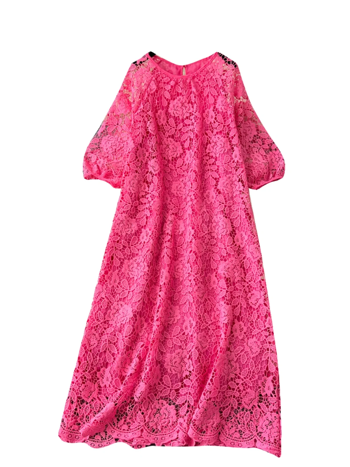 Sweet Lace Dr Women's New 2023 Retro Heavy Embroidery Hollow out Hook Flower Loose Slimming Long Dr Korean Sle Commute