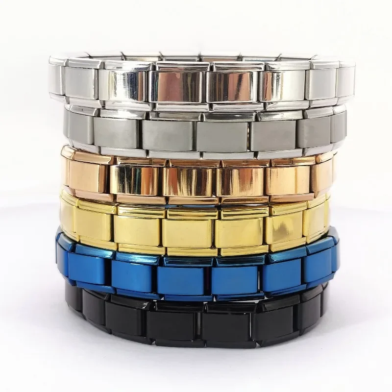 

Hot Selling 9mm Width Italian Elastic Mix and Match Charm 18 Sections Stainless Steel DIY Fashion Bracelet Gift Jewelry