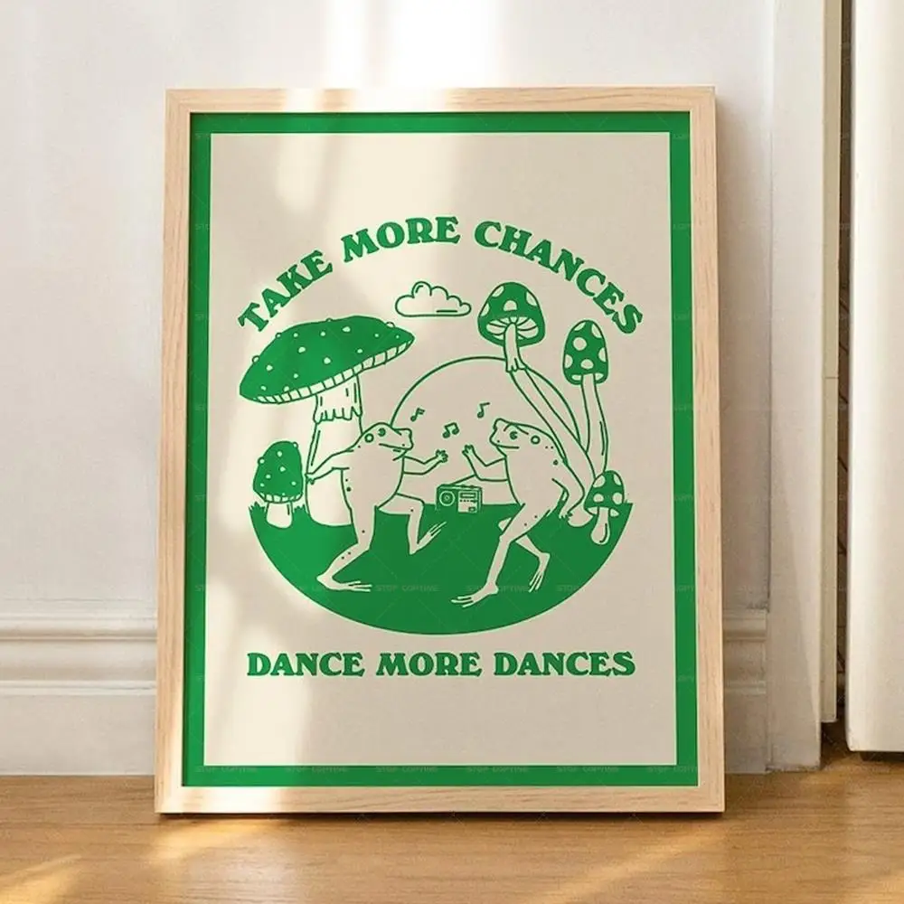 Cute Mushroom Cottagecore Dancing Frog Retro Self Care Quotes Wall Art Canvas Painting Posters For Living Room Home Decor