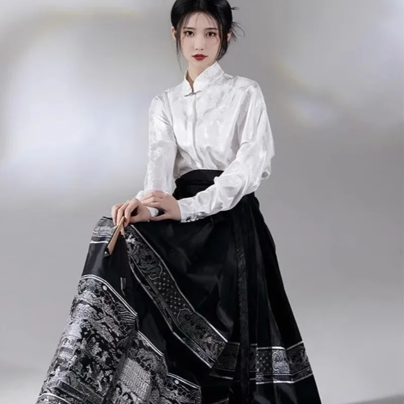 

FC6Улучшенная новая китайская юбка с вышивкой Hanfu, рубашка с воротником-стойкой, осень 2023, новый модный женский костюм @ FC8!