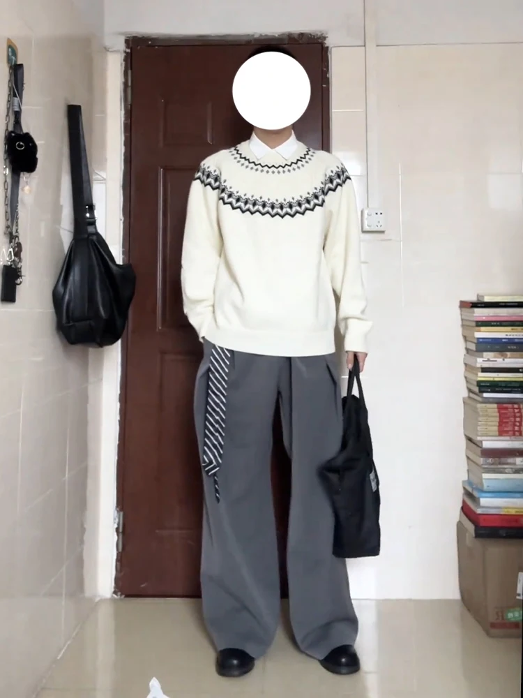 

Men's round Ne Knitted Sweater Fair Isle Pattern Base Layer Top Lazy Sle Spring Design Geometric Pattern Long Sve