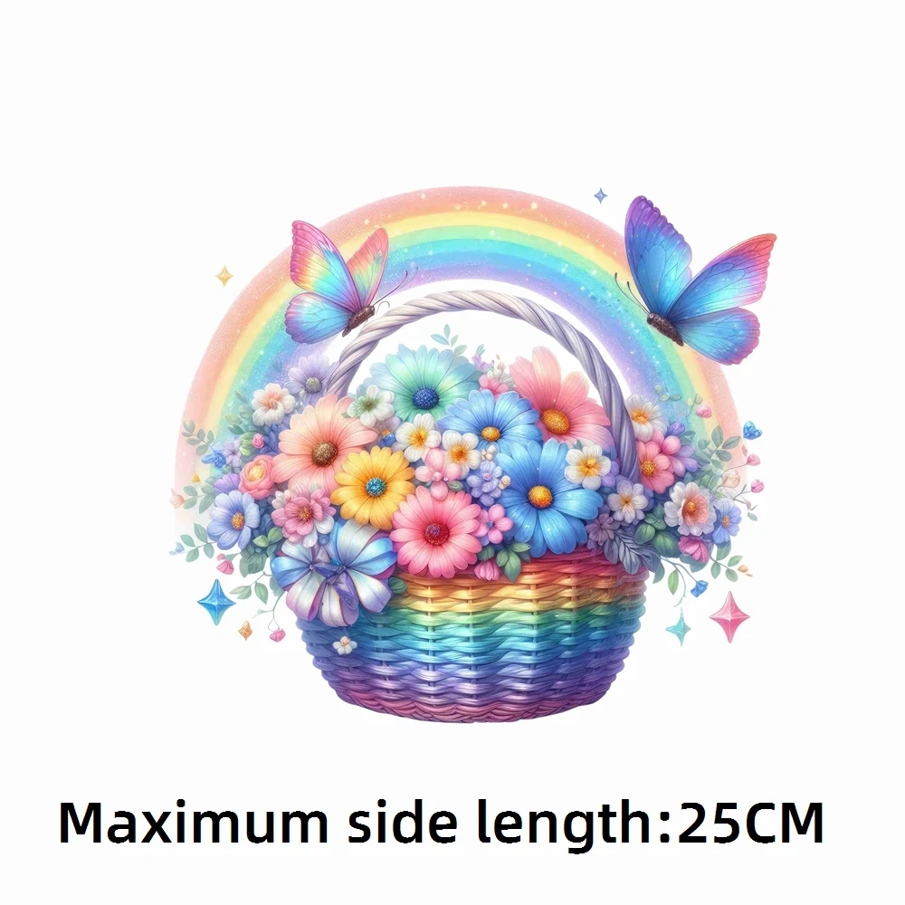 25cm Rainbow Colorful Flower Butterfly Iron-On Transfers Sticker For T-Shirts DIY Washable Heat Transfer For Clothes Stickers