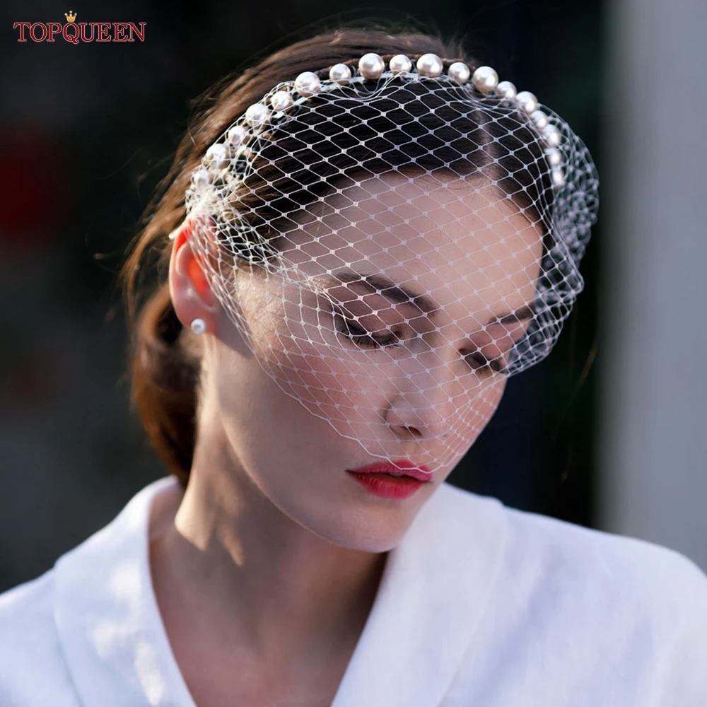 

TOPQUEEN VA11 Wedding Face Veil Bridal Birdcage Tulle Cage Veil with Rhinestones Simple Detachable Blusher Veil customizable