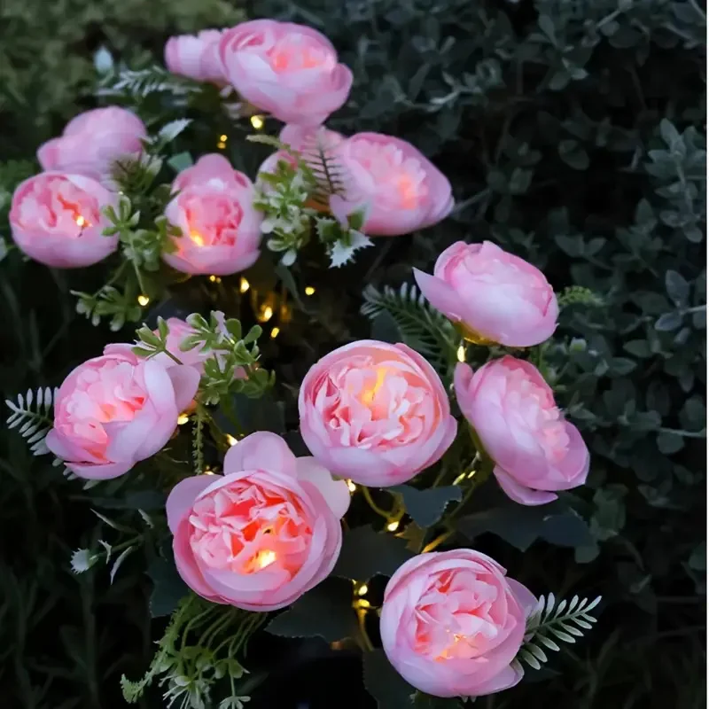 Solar Garden Lights Outdoor Decorative Solar Lights with 7Head Camellia Flowers Light,Solar Powered Lawn Lights for Garden Decor