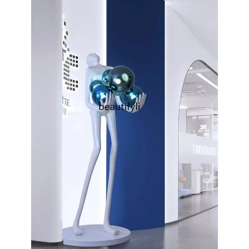 

Creative Human-Shaped Sculpture Floor Lamp Ball Designer Exhibition Hall Living Room Lobby Large Figure Fiberglass Ornaments