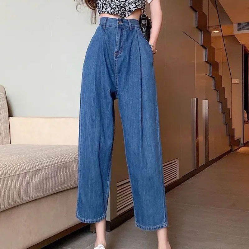 Fashion Women's Straight Jeans 2023 Spring Summer New High Waist Casual Denim Trousers Loose Wide Leg Pants Oversized -5XL