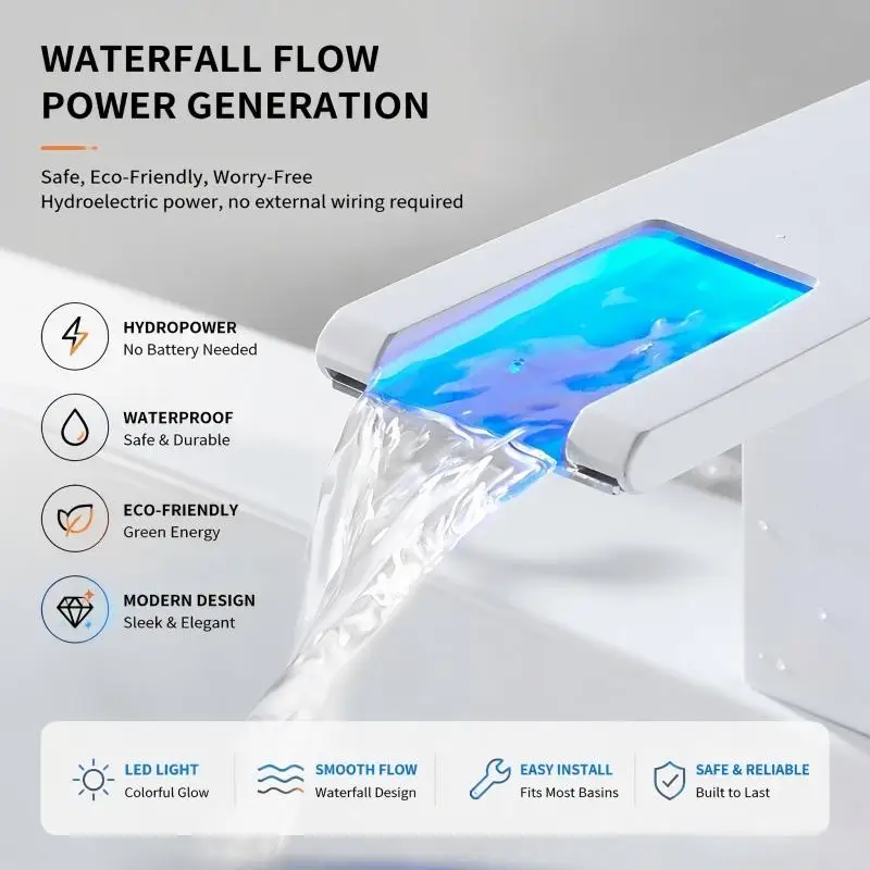 Bathroom LED Waterfall Basin Bathroom Faucet Deck Mounted Hot Cold Water Mixer Taps Single Handle Single Hole