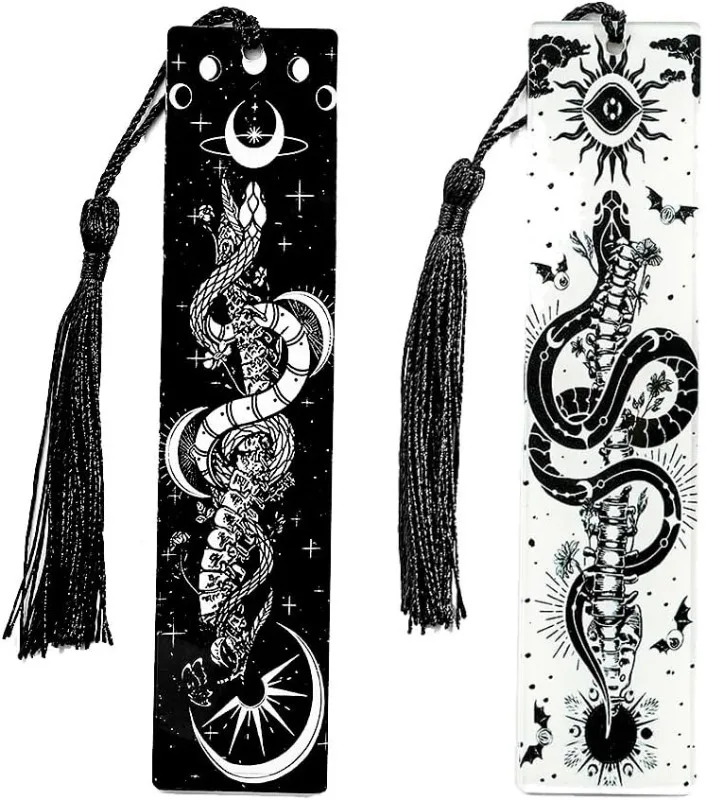 مجموعة إشارات مرجعية من الأكريليك مكونة من قطعتين، تصميمات شجرة الحياة وماونتي بايثون، علامات كتب مزخرفة بشراشيب