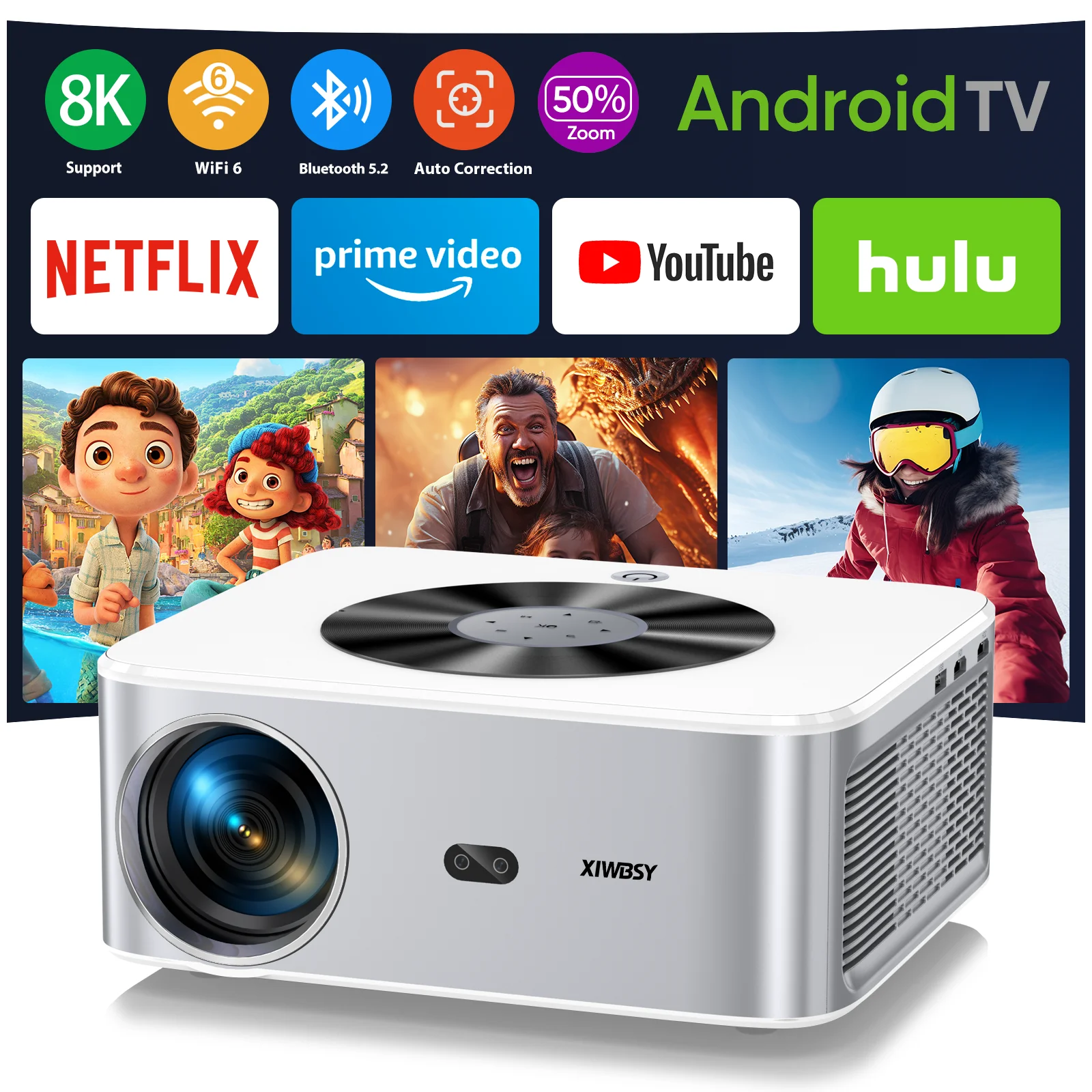 

XIWBSY 4K Smart Projector 25000Lumens 800ANSI Auto Keystone Projector Home Cinema Theater Beamer Projector for Outdoor Meeting