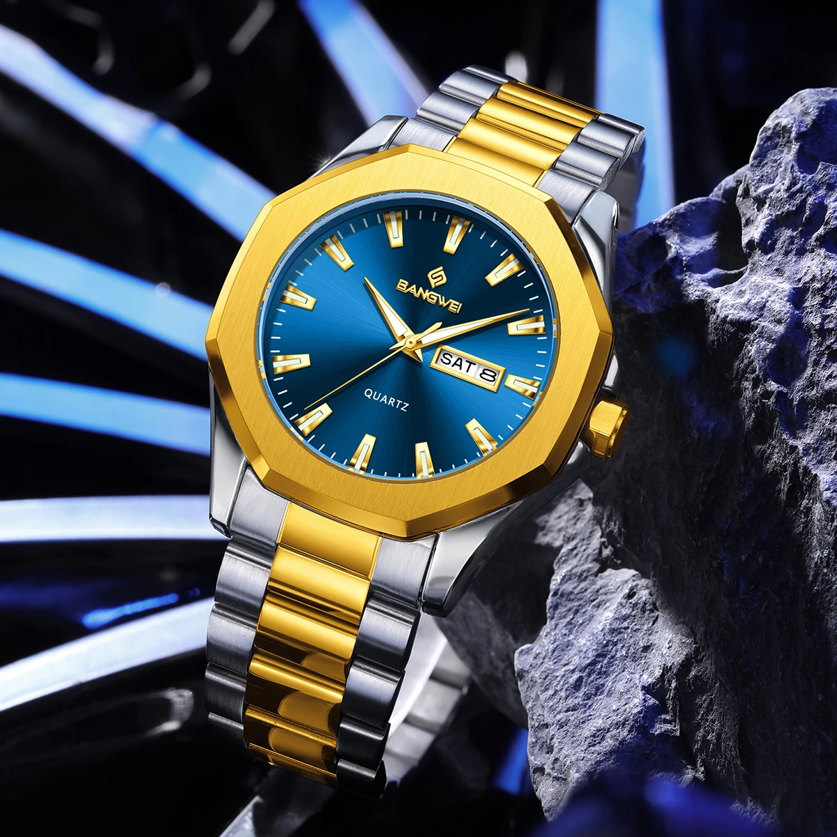 BANGWEI New Luxury Men's Watches Business 30Meters Waterproof Luminous Date Stainless Steel Quartz Watches for Men Reloj Rombre