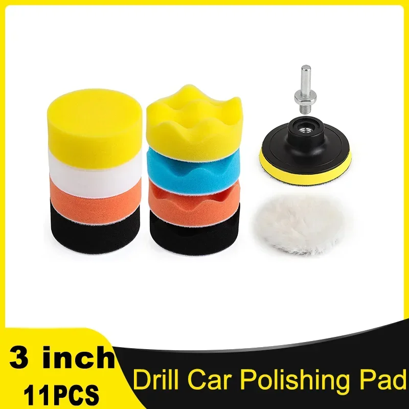 11Pcs Kit 3-Inch Buffing Pad Car Foam Drill Sponge Wool Polishing Pads Car Buffer Polisher for Sanding, Waxing, Sealing Glaze