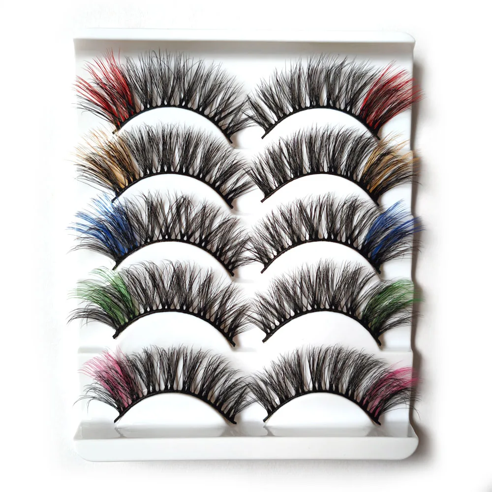 5 Pairs Colorful False Eyelashes Fluffy 3D Mink Eye Lashes Extension Long Thick Eyelash For Party Cosplay Makeup Tools