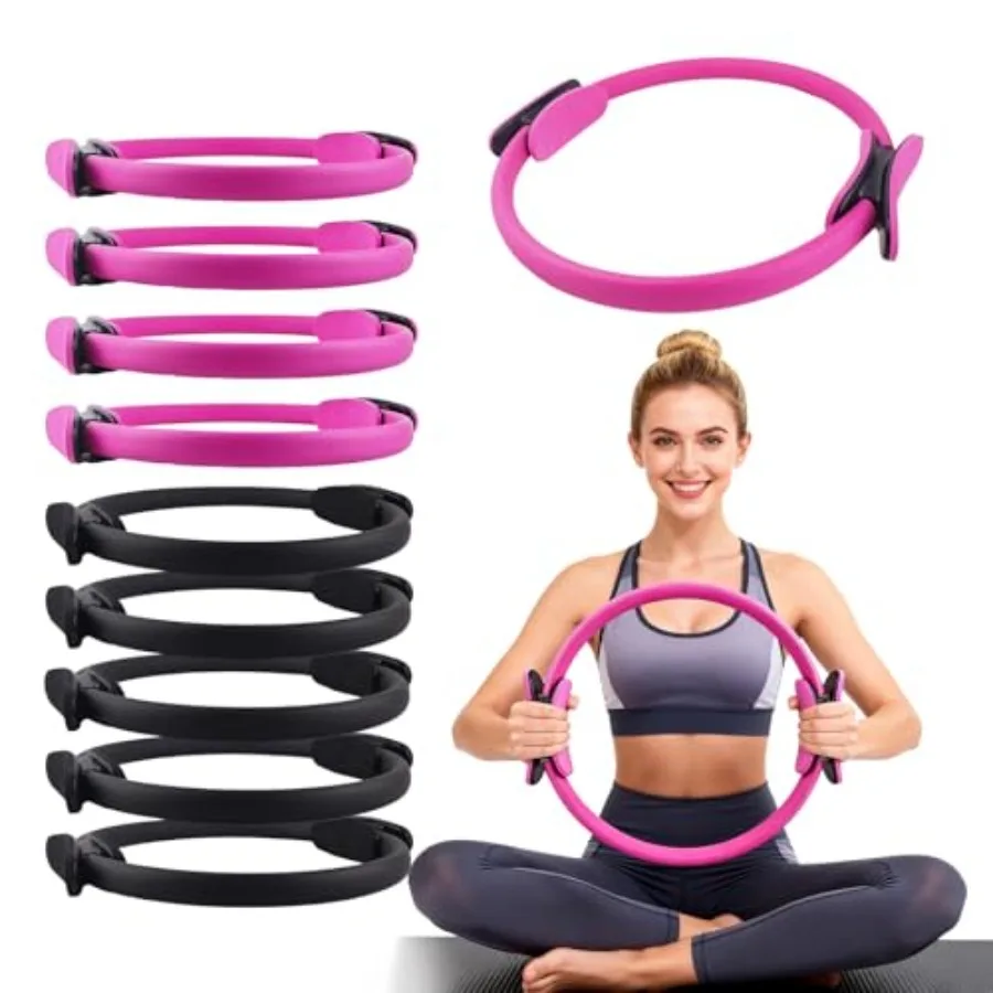 

Набор из 10 пилатес-колец (12 шт.) с утолщенными ручками и мягкой подкладкой, розовые фитнес-кольца для домашних тренировок или путешествий, для упражнений на внутреннюю сторону бедер и укрепления кора.