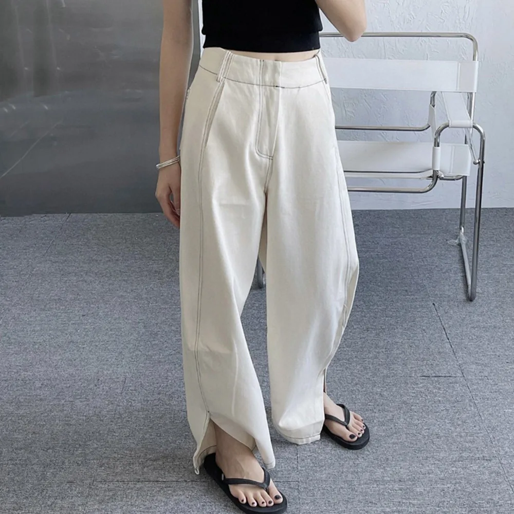 

Women's 24ss loose straight pants JI * cotton jeans high-waisted thickened commuter casual pants wide-legged pants