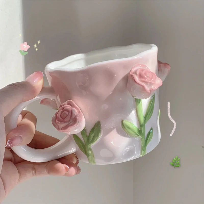 

Joylove Three-dimensional Relief Tulip Mug Ins Style Hand-painted Design Sense Niche Couple Girl Heart Ceramic Cup Girl