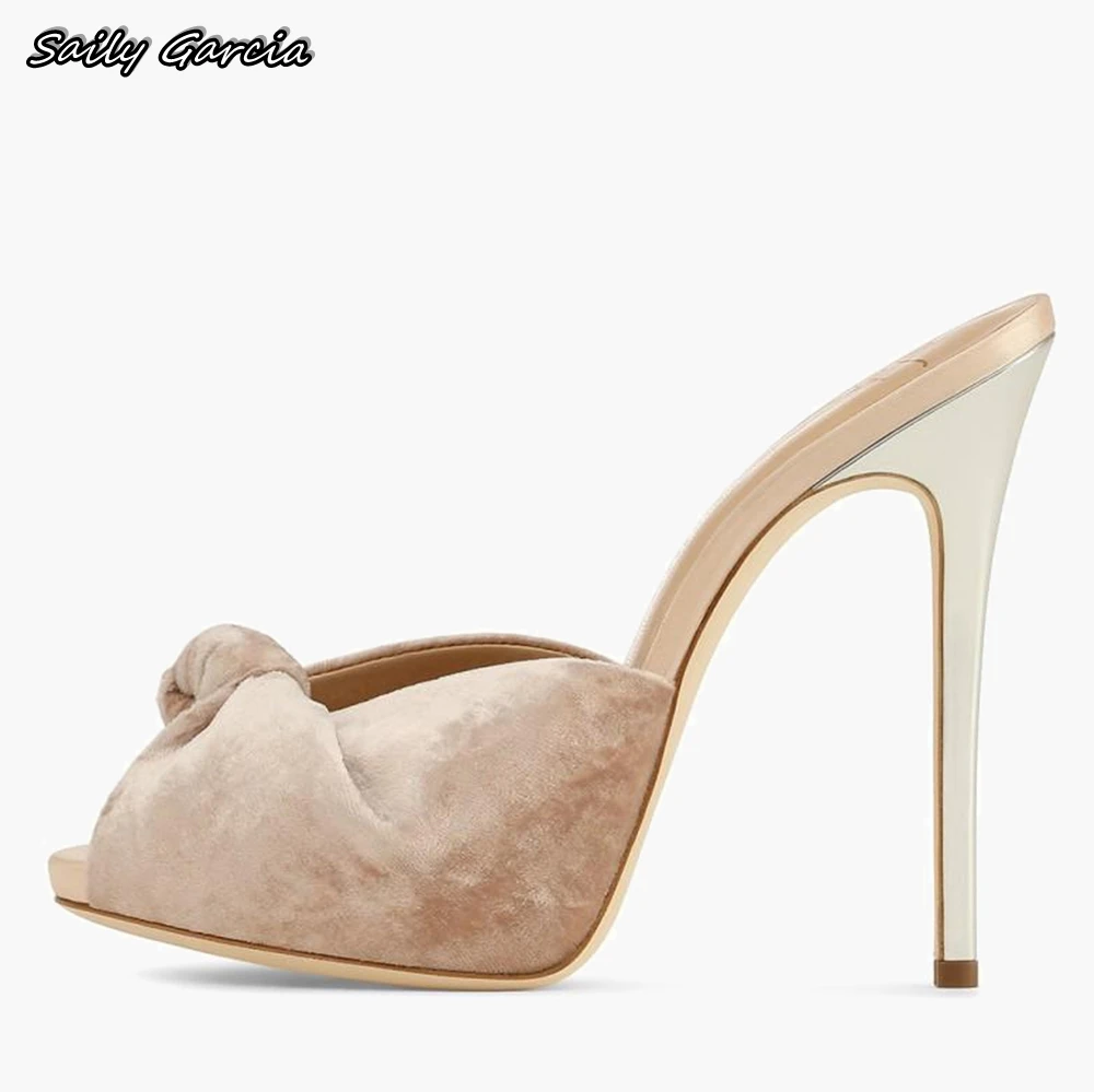 Solid Butterfly Knot Slip On Stiletto High Heels 2024 New Fashion Catwalk Style Sexy Party Pumps Open Toe Luxury Casual Shoes