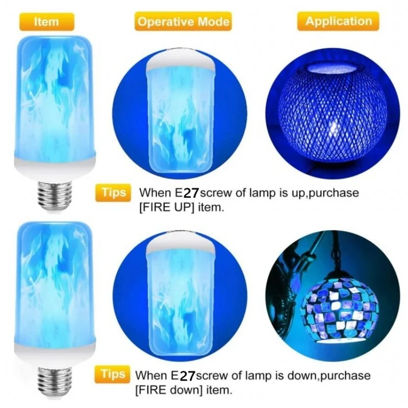 LED E27 E14 Flame Bulb Fire 4 Modes lamp Corn Bulb Flickering B22 LED Light Dynamic Flame Effect AC85V-265V 9W for Home Lighting