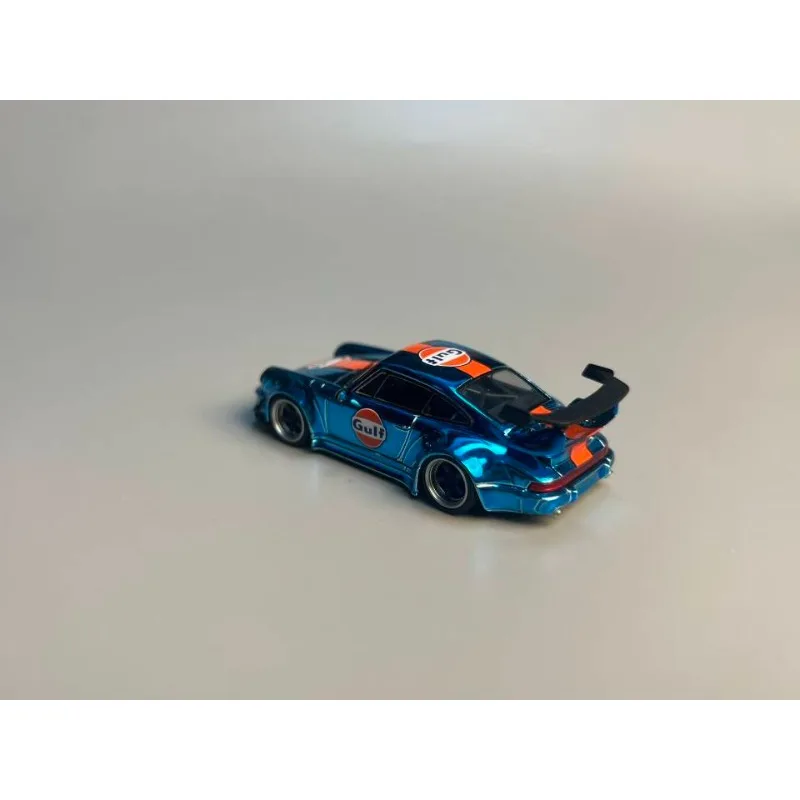 Flame 1:64 Porsche RWB 993 & 964 Chrome bleu livrée du golfe acrylique boîte d'affichage alliage voiture modèle Collection ornement cadeau jouets