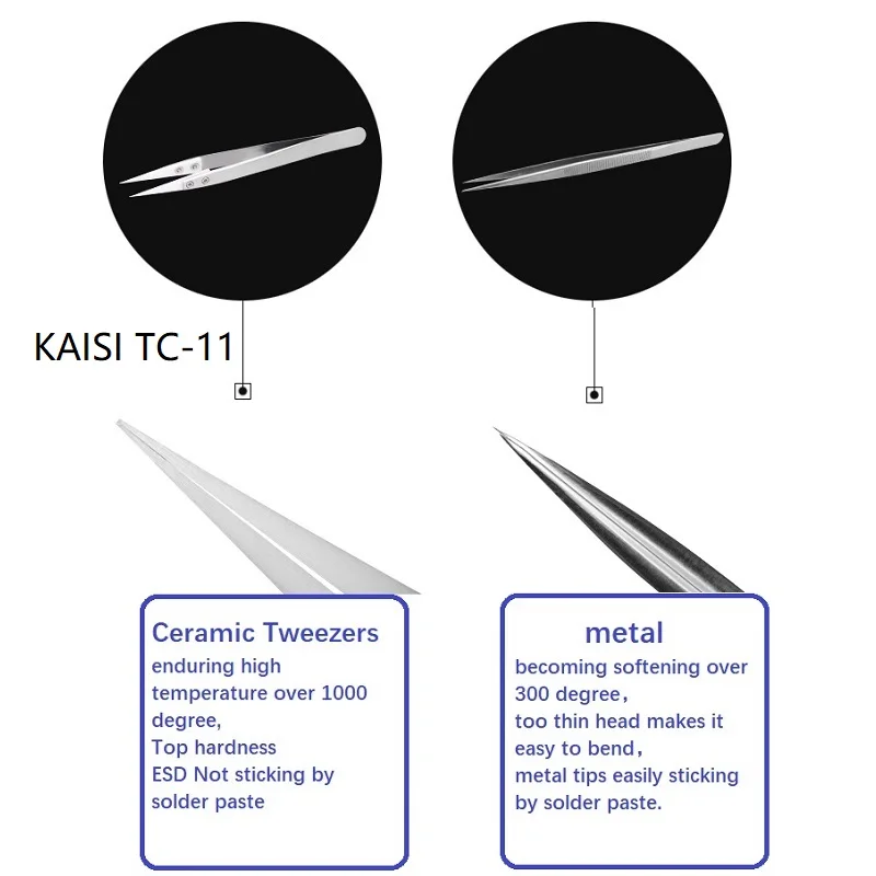 2UUL TW31 Ultrahard Insulative High Precision Ceramic Tweezer Anti-Static For Mobile Chips CPU IC PCB Planting tin Repair Tools